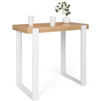 Table haute mange-debout en bois et blanc 113 cm