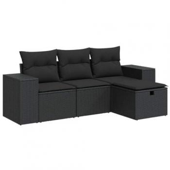 Divani da Giardino 4 pz con Cuscini in Polyrattan Nero