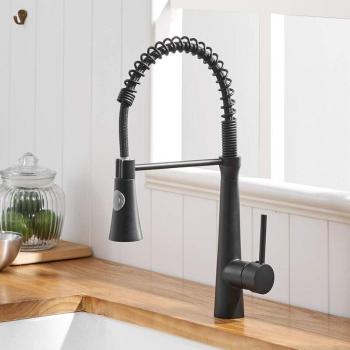Robinet Noir à Ressort avec Douchette Rotative 360° pour Évier