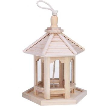 Outdoor Wooden Bird Feeder with Glass Dispenser