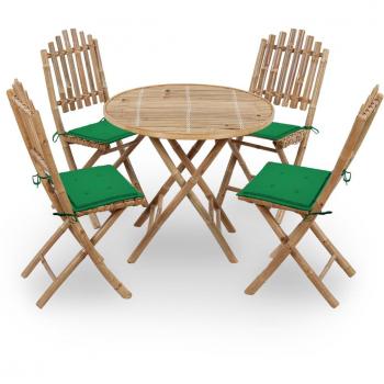 Bamboo 5-Piece Folding Patio Set with Cushions