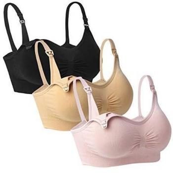 ILoveSIA Schwangerschafts‑Still-BH „Schwarz+Ekrü+Rosa“ – XL, ohne Bügel, 85BC