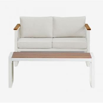 Ensemble de Jardin Lipov : Canapé 2 Places et Table Basse en Aluminium et Acacia