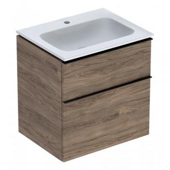 Keramag Geberit iCon Set Möbelwaschtisch mit Unterschrank, 60x63x48 cm, weiß/KeraTect, Nussbaum hickory