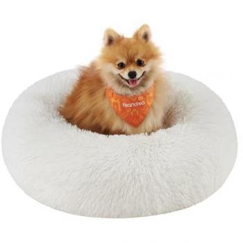 Cozy Dog Bed, Soft Plush Surface, Cloud White / 60 x 60 x 20 cm (L x W x H)