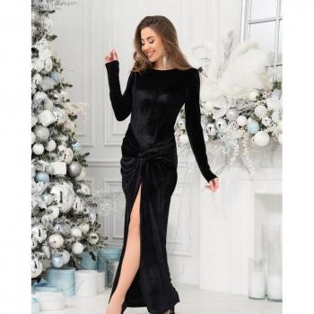 Chic Draped Black Velor Gown