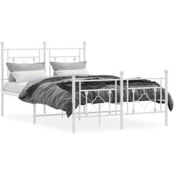 VidaXL: Metal Bed Frame without Mattress in White (120 x 190 cm) with Footboard