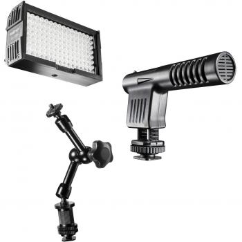 Walimex Intermediate Video Set mit LED Leuchte 128, Richtmikrofon Cineast I und 18 cm Magic Arm