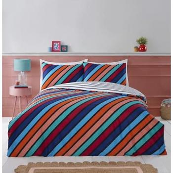 Rapport Home Oxford Stripe Microfiber Reversible Duvet Set, Single Size, Blue