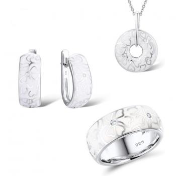 White Ceramic Enamel Wedding Jewelry Set for Women