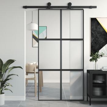 VidaXL Puerta corredera vidrio templado y aluminio negra 102,5x205 cm