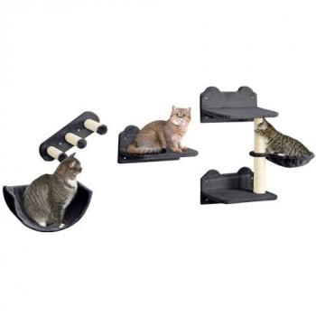 PawHut 4pcs Wall-Mounted Cat Shelves with Scratching Posts Dark Grey