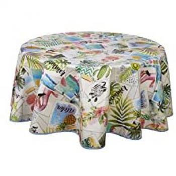 Nappe Ronde Imperméable et Anti-Tâches en Toile Cirée Tropicale Party