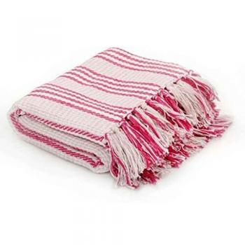 VidaXL 125x150 cm Cotton Throw in Pink and White Stripes