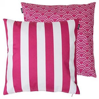 Reversible Deck Stripe Outdoor Cushion Duo – Pink & Navy Blue