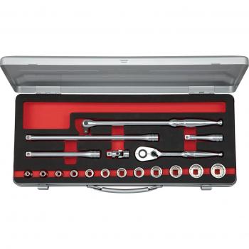 Conjunto completo de llaves de soquete Kyoto Machinery Tools 18 piezas, 9,5 m², tono plata
