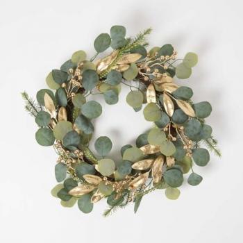 Green & Gold Eucalyptus Festive Wreath, 56 cm