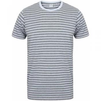 Skinni Fit 2XL Unisex Kurzarm-T-Shirt in Grau-Weiß-Streifen