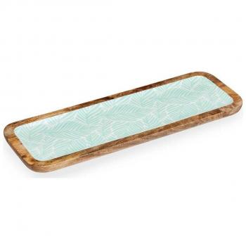 Centro de Mesa Estilo Hoja 45 x 15 cm Blanco Marrón Verde Resina Madera de Mango