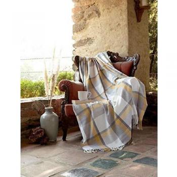 Grey Mustard Check Fringed Floor Mat