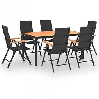 Sala de comedor al aire libre de 7 piezas, negro y marrón