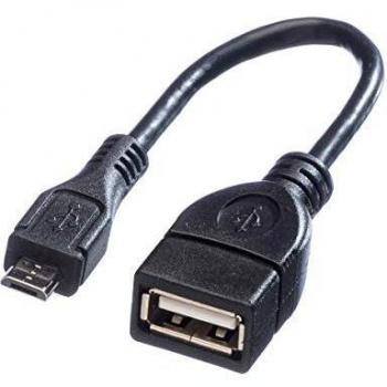 Câble USB 2.0 noir 15 cm Micro-B mâle vers USB-A femelle