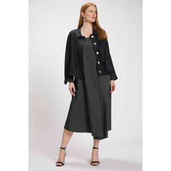 Abito midi smanicato con scollo girocollo, Donna, Nero, Taglia: 60/62, Poliestere/Viscosa
