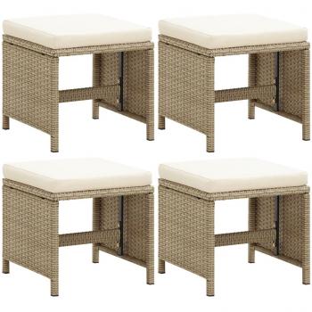 VidaXL Rattan Gartenhocker 4 Stück mit Sitzkissen Beige