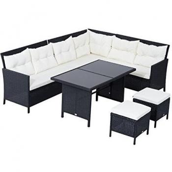 Mobili da giardino Outsunny 6pz Salotto da Esterno Set Mobili da Esterno in Rattan Nero