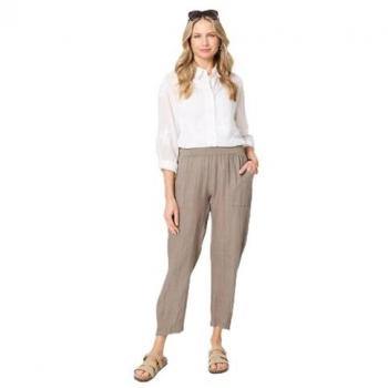 Relaxed Brown Linen Tapered Leggings for Women – Izabel London