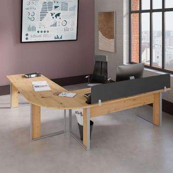 Pack de 2 escritorio con separador y tablero esquinero para oficina o hogar estilo contemporáneo de acabado en madera claro y gris con patas de metal