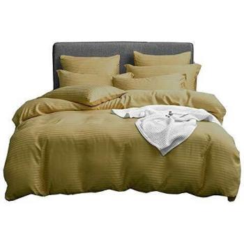 UMI Essentials Classic Satin Striped Duvet Cover Set in Black (155x220+1x80x80cm)