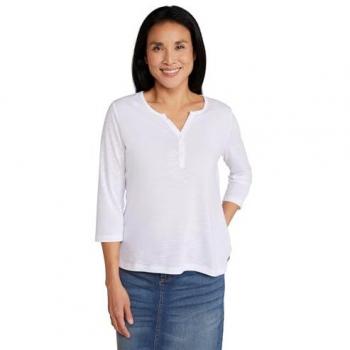 Agra Slub T-Shirt for Women – 3/4 Sleeve, White (Size 20)