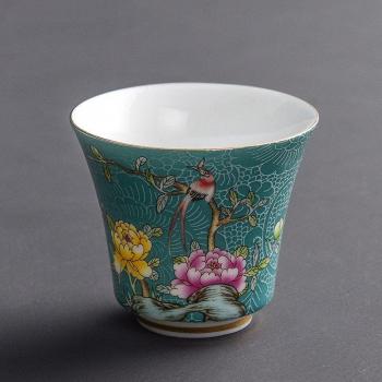 Portable 4 pcs Jingdezhen Ceramic Tea Set with Hand-Painted Flowers and Birds