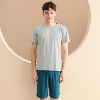 Einfarbiger Sommer Pyjama für Männer mit kurzen Hosen
