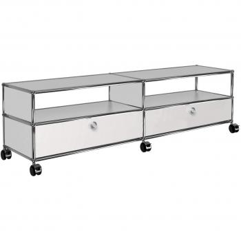 USM Reinweiß TV‑Sideboard mit Rollen – 152 cm × 37 cm × 43 cm – 2 Schubladen