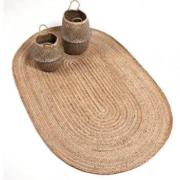 Tapis en jute naturel tissé main réversible 120 x 170 cm beige clair