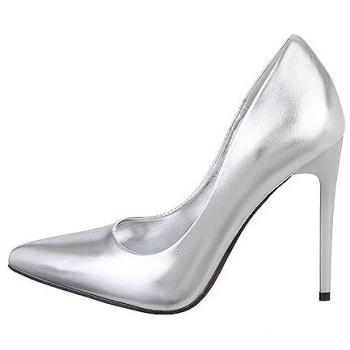 Glänzende Silberne Stiletto Pumps für Damen