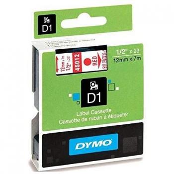 Dymo 45012 D1 12mm x 7m Red on Clear Tape 10085J