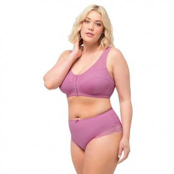Ulla Popken Midislip Damen, große Größen, rosa, mit transparenter Spitze, Größe 54/56