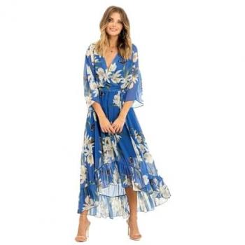 Robe Yumi Kimono Imprimé Floral Bleu