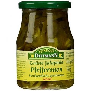 Feinkost Dittmann: Scharfe grüne Jalapeño‑Pfefferonen, 160 g