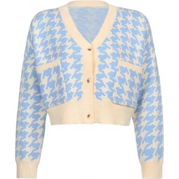 Top Corto de Punto Houndstooth para Mujeres, Otoño, Estilo Vintage, Suéter Suelto
