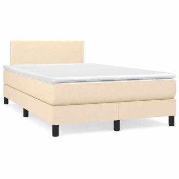 Lit box spring avec matelas et éclairage LED crème 120x190 cm tissu