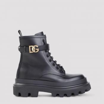 Dolce & Gabbana Black Leather Lace-Up Boots for Women | Size 8.5 US