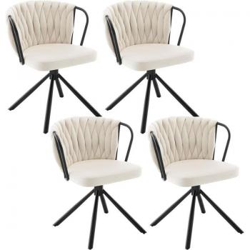 Fauteuils WOLTU pour salle à manger – Velours crème, lot 4, pieds en métal et pivotage