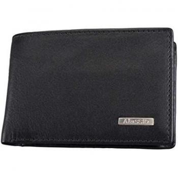 Alassio Leder Mini Geldbörse, Querformat, mit Metallemblem, Schwarz