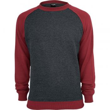 Urban Classics 2-Tone Raglan Crewneck Sweatshirt in Charcoal and Red, 3XL