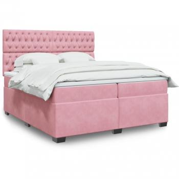 VidaXL Pink Velvet Box Spring Bed with Mattress 200x200 cm