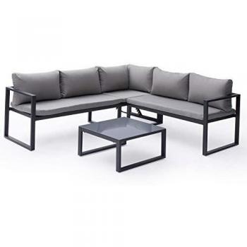 Salon de Jardin Modulaire IBIZA en Tissu Gris pour 4 Personnes avec Structure en Aluminium Anthracite